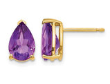 14K Yellow Gold Solitaire Pear Shaped Amethyst Earrings 2.00 Carat (ctw)
